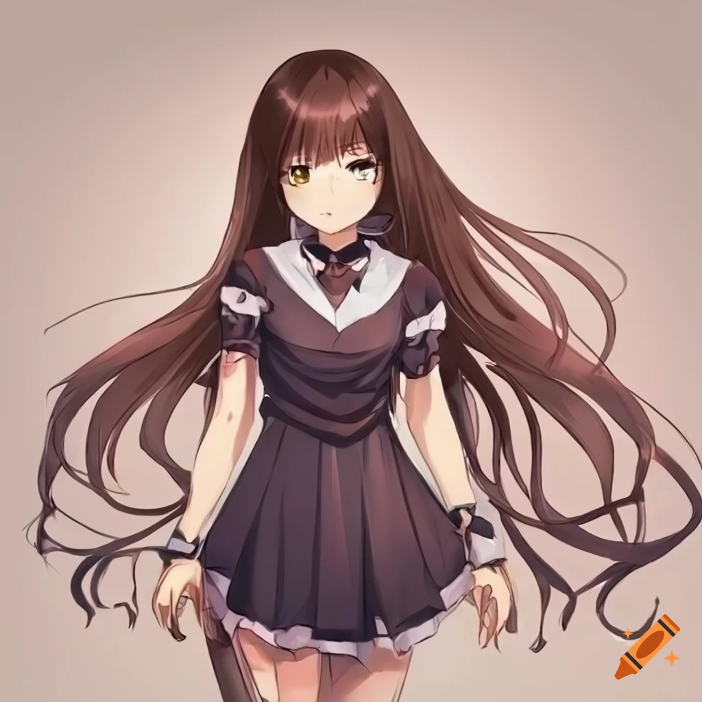 Une fille animé avec de longs cheveux brun on Craiyon, image size:1024x1024