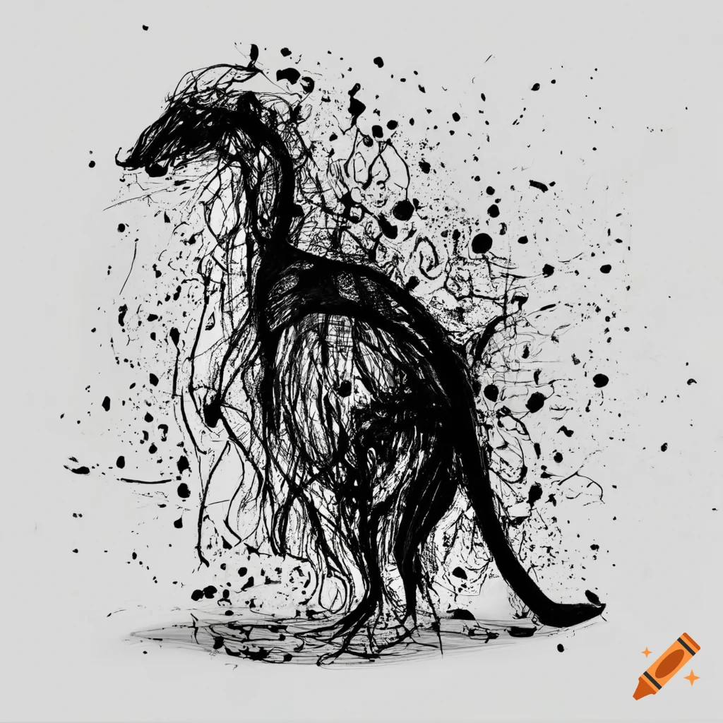 Abstract animal drawn with black ink on white background no human
