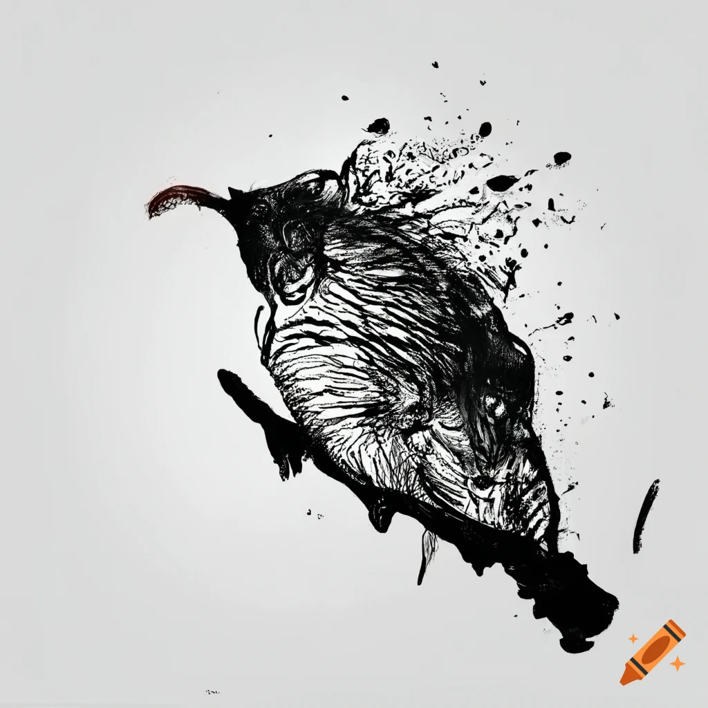 Abstract animal drawn with black ink on white background no human