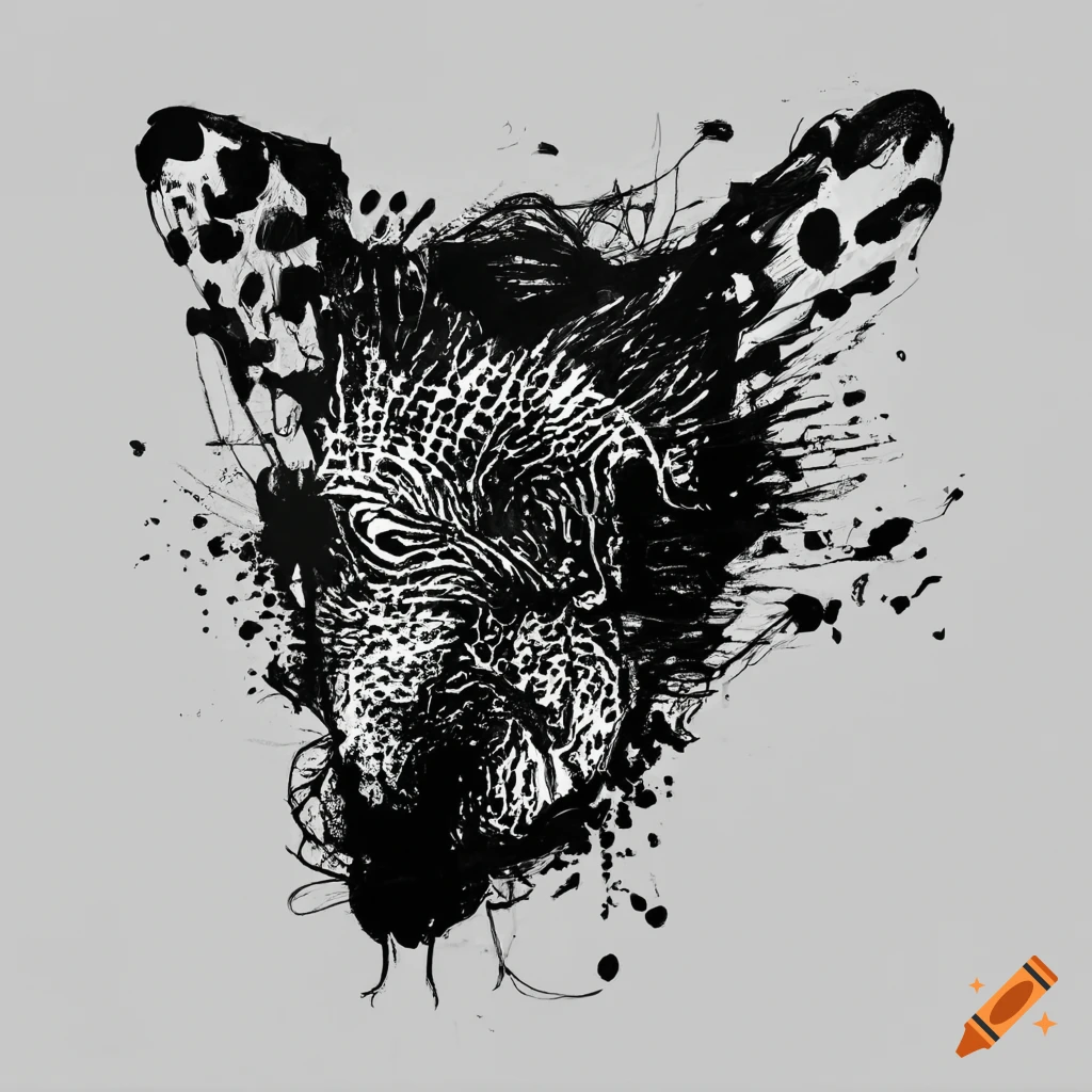 Abstract animal drawn with black ink on white background no human on ...