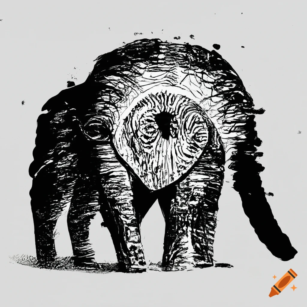 Abstract animal drawn with black ink on white background no human on ...