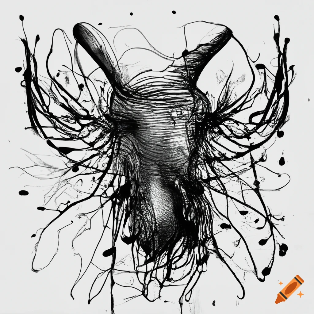 Abstract animal drawn with black ink on white background no human