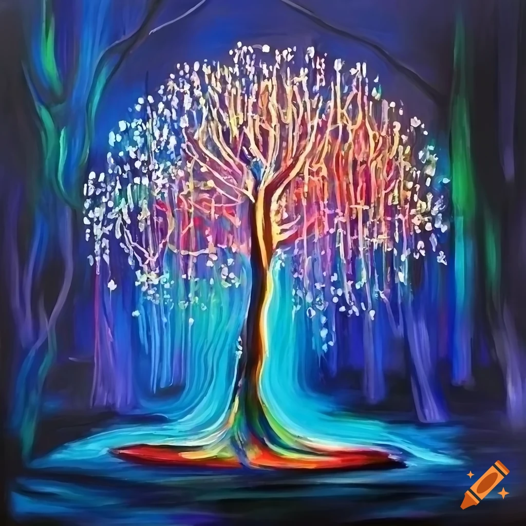 Glowing tree of light acrylic painting on Craiyon