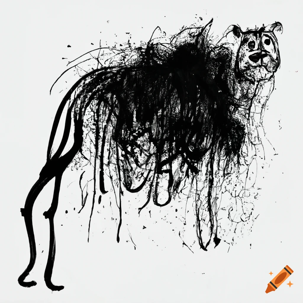 Abstract animal drawn with black ink on white background no human