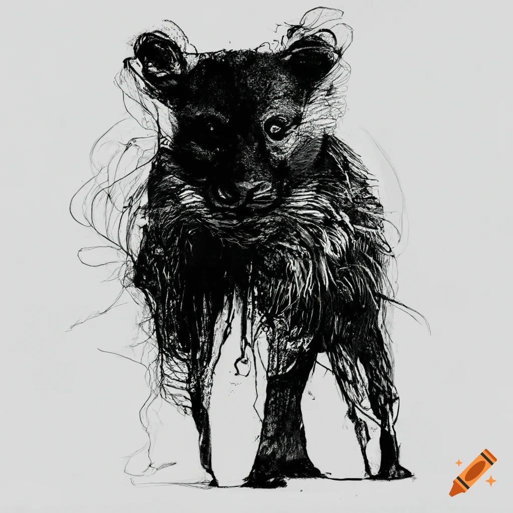 Abstract animal drawn with black ink on white background no human
