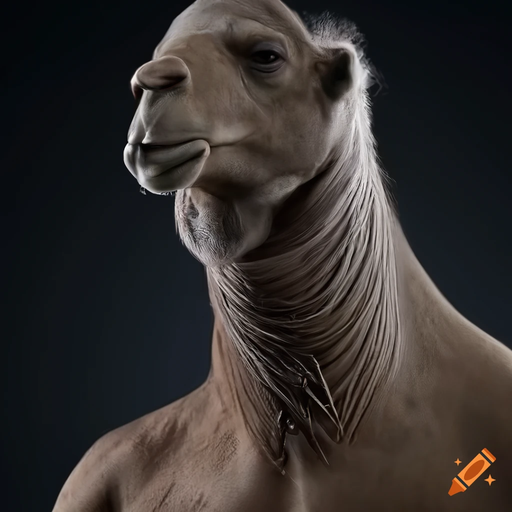 Long neck camel head humanoid fighter warrior photorealistic high ...