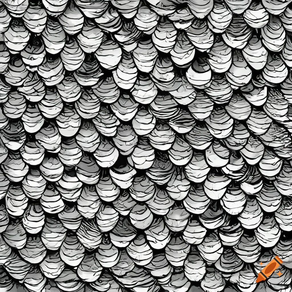 Realistic diagonal fish scales in a van gogh style; black and white colors; high  definition; clean lines on Craiyon