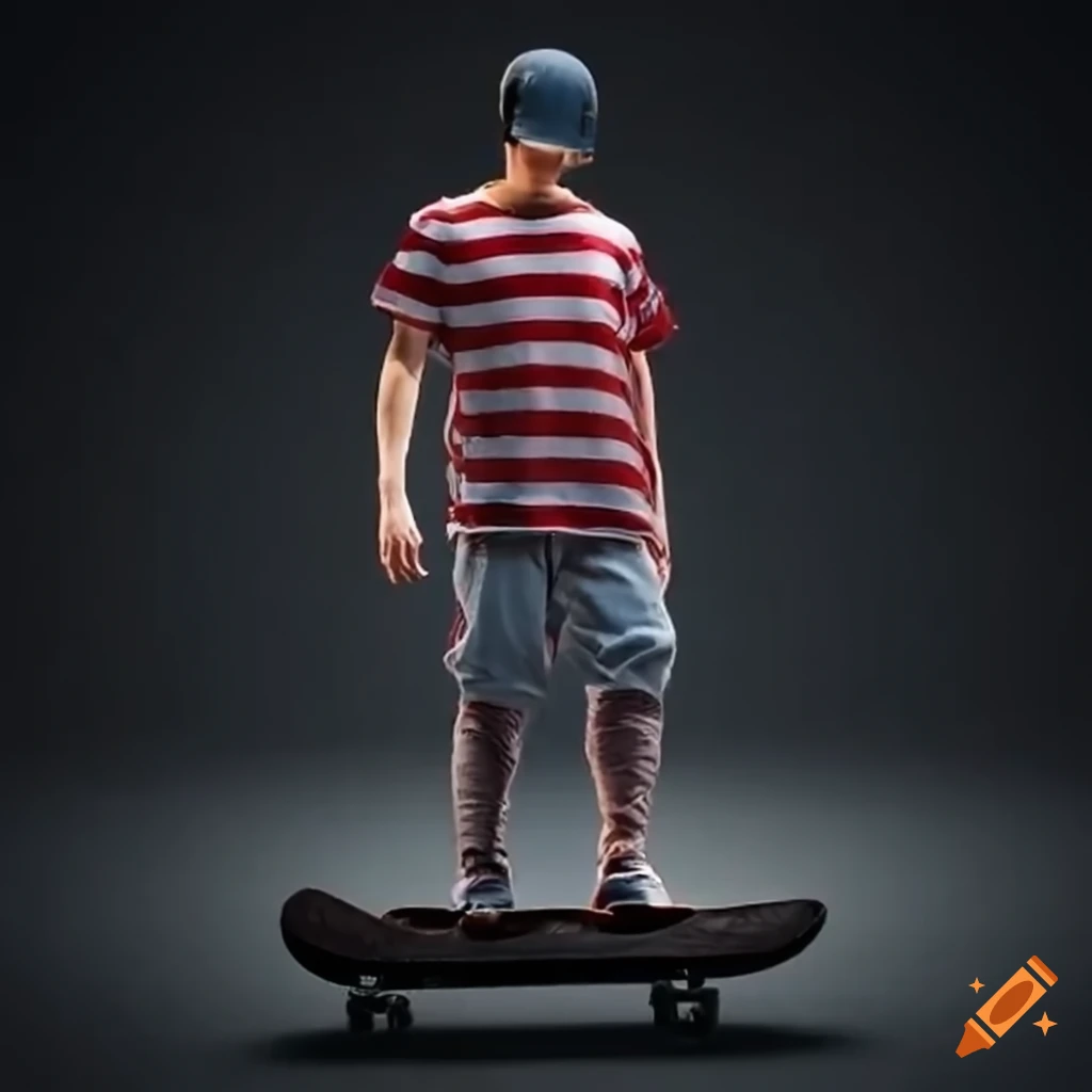 Skateboarding with striped shirt