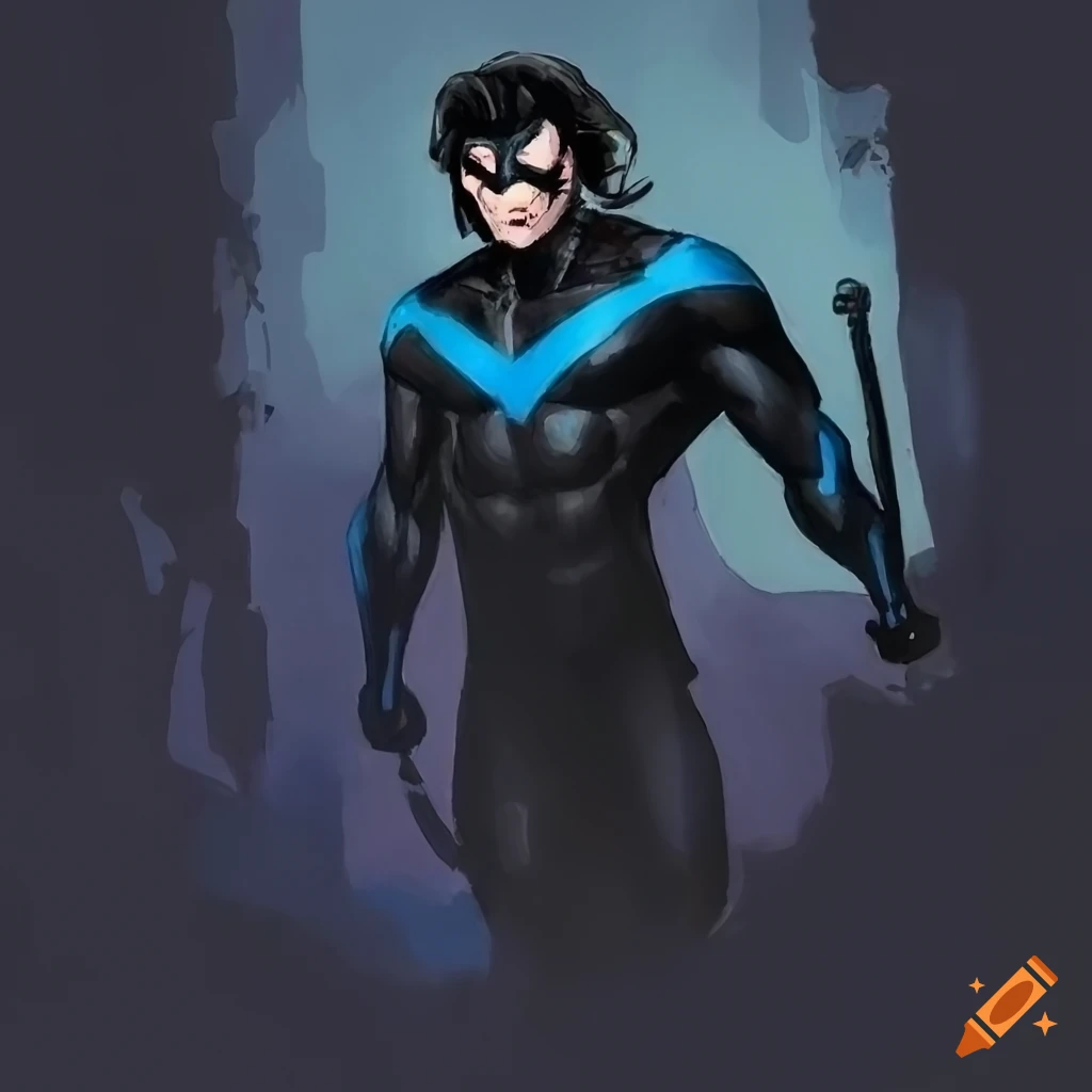 Gouache painting of dc comics nightwing, dark lighting , 8k on Craiyon