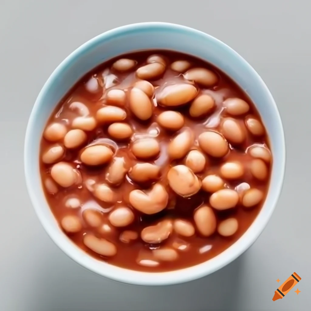 Baked beans in a white bowl, white background