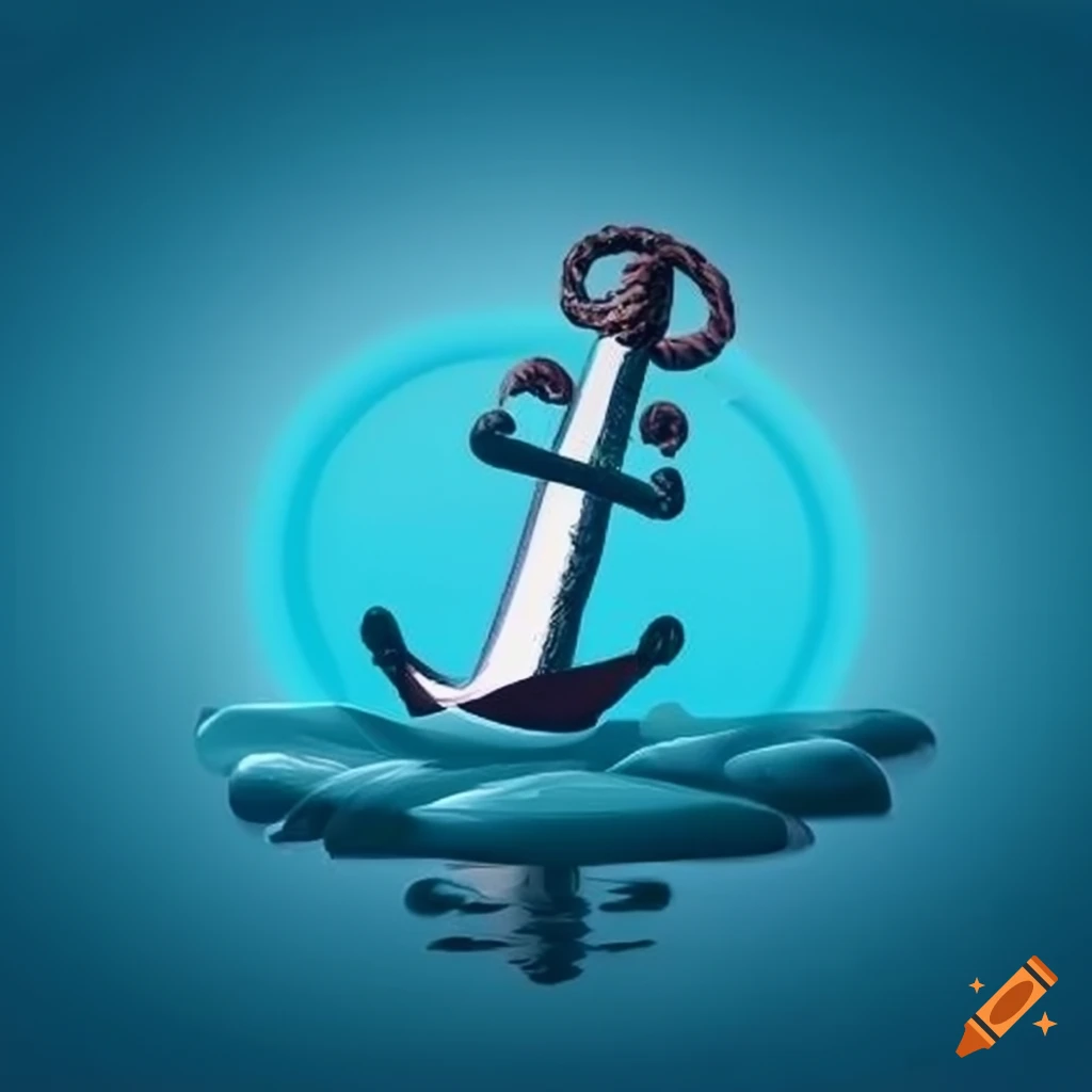 Nautical-themed company logo with a boat, anchor, and dock on Craiyon