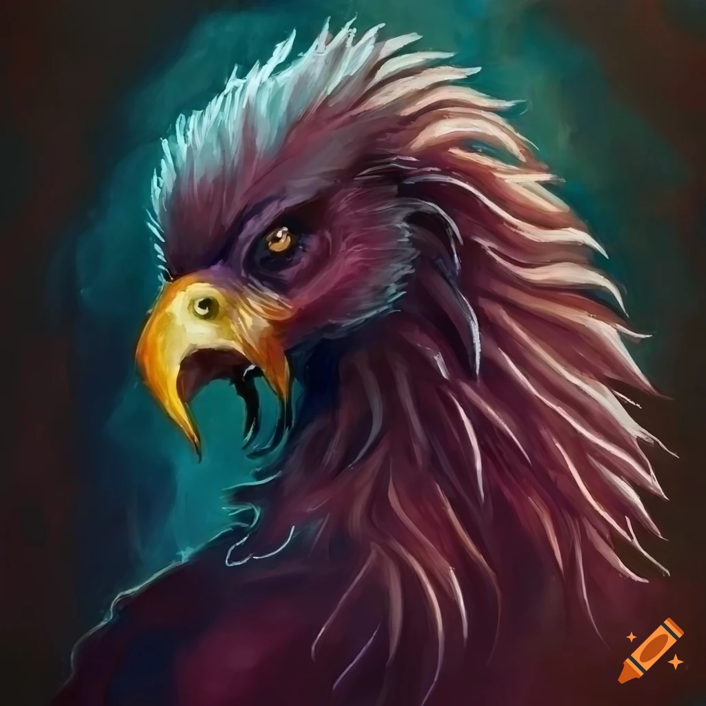 Gouache painting of griffon, dark lighting , 8k