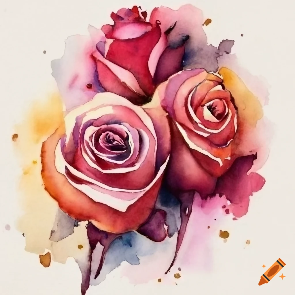 Watercolor painting of a pink rose on a long stem on Craiyon