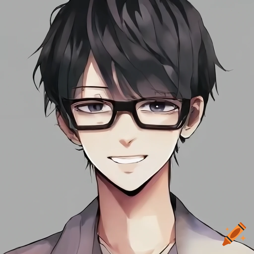 Anime guy with black hair and glasses
