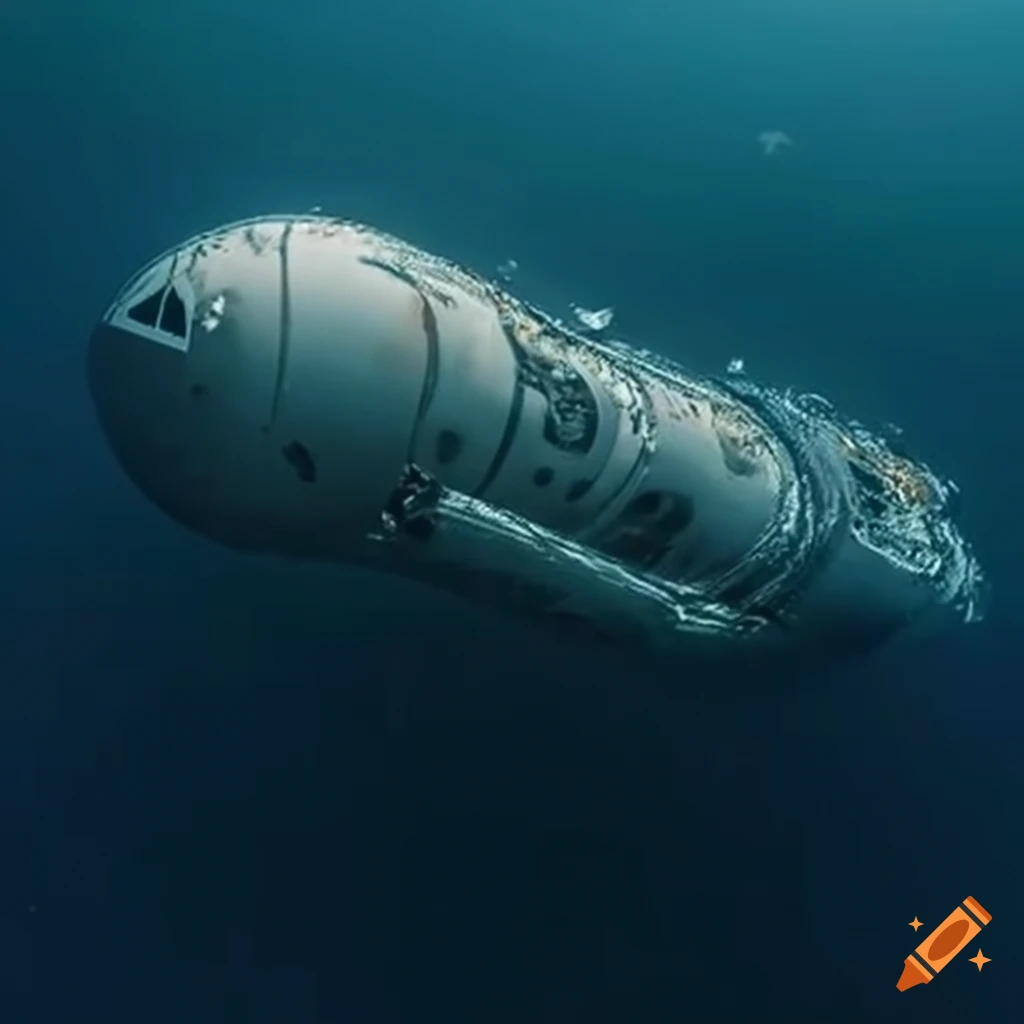A futuristic spaceship crashed in the ocean surface on Craiyon