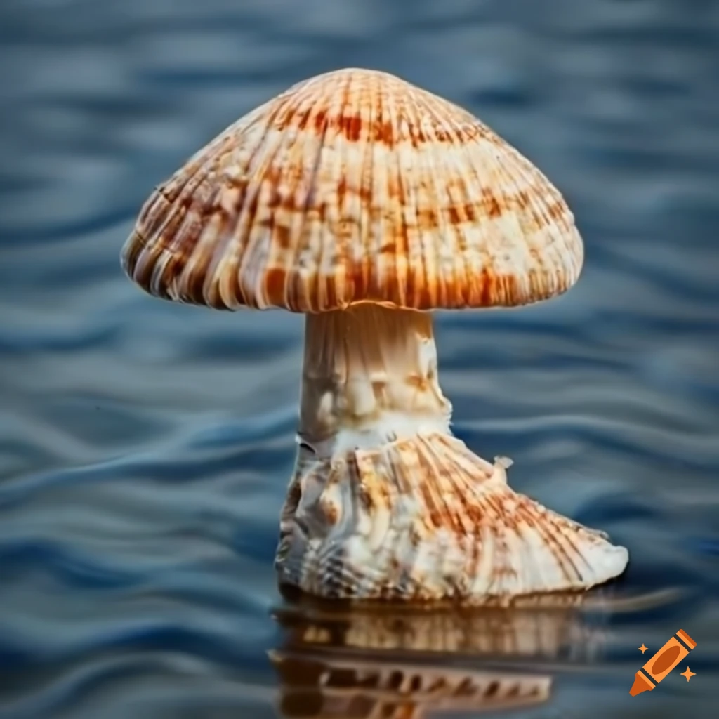 mushroom made of seashells on water background
