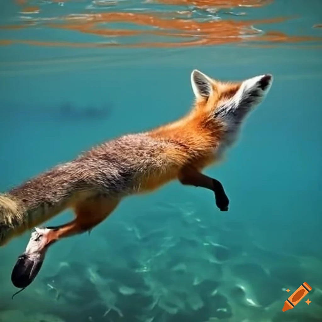 A fox swimming deeply in the sea on Craiyon
