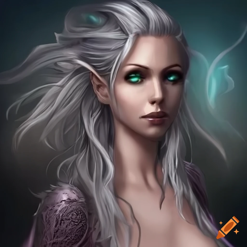 Tall and graceful with long, flowing silver hair and sparkling emerald ...