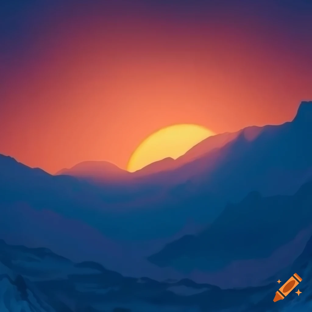 A detailed and vibrant blue sci-fi sky with a luminous orange sun ...