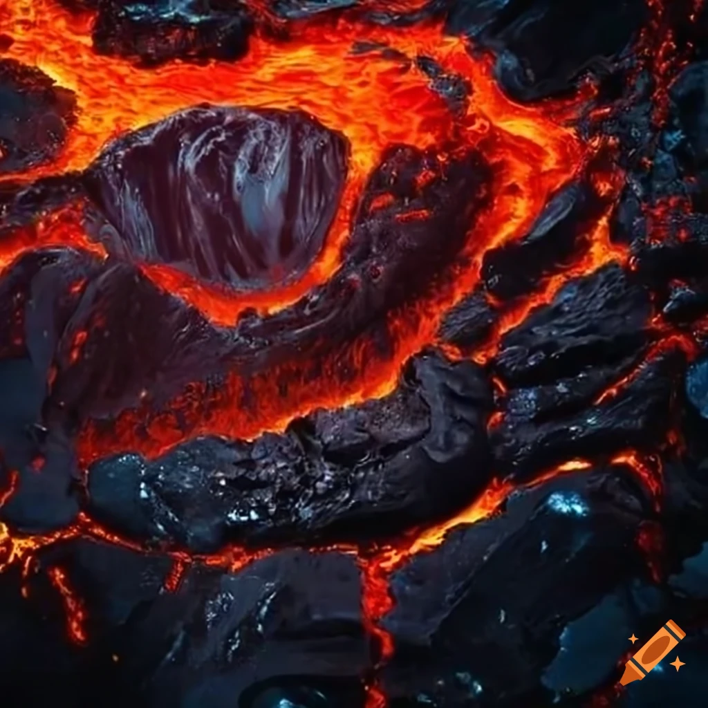 Obsidian forming under lava on Craiyon