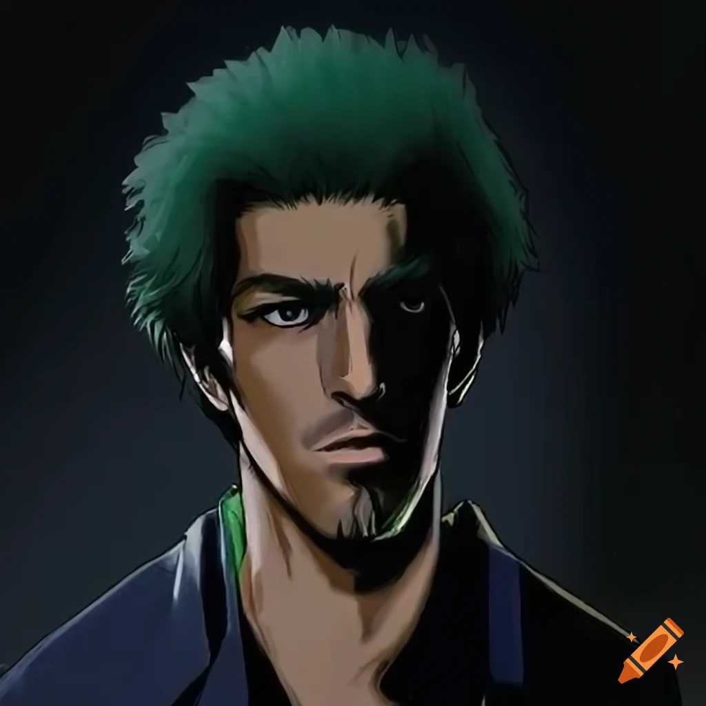 Generate a highly realistic digital illustration of spike spiegel, the  iconic protagonist from the anime series 'cowboy bebop.' envision spike as  a tall and lean figure with a well-defined, athletic build. pay