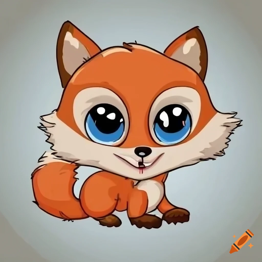 A Baby Fox In A Cartoon Style With Big Sweet Eyes And A Fluffy Tail