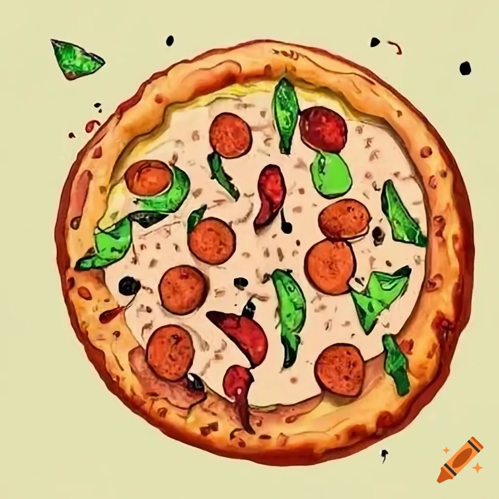 Delicious Slice Of Pizza With A Logo Sketch Vector Illustration Of
