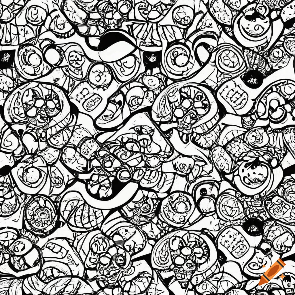 Kawaii pattern in black and white for coloring enthusiasts