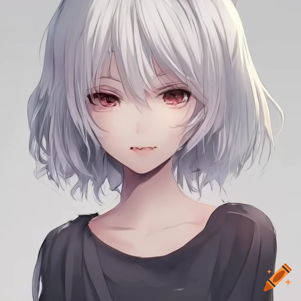 Short white hair anime girl