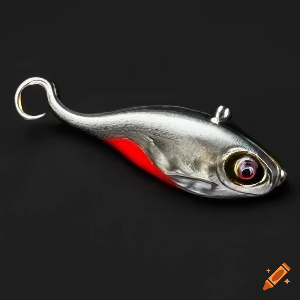 Stainless steal aggressive fishing jig head concept, industrial product  layout, side view of gigs heads, show jig in row, full viewable on Craiyon