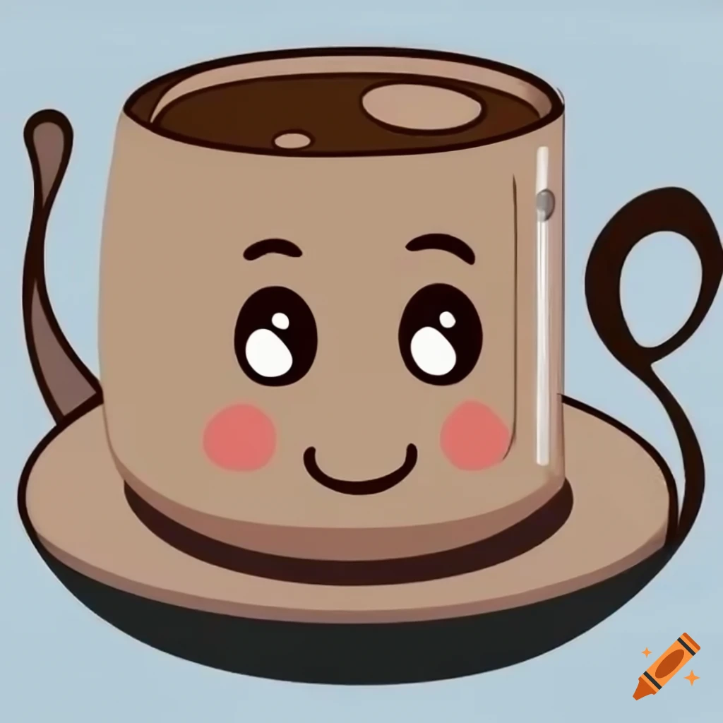 Coffee cup with cartoon face and with white background sticker on Craiyon