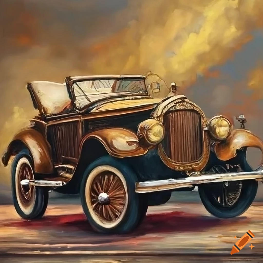 Vintage car,detailed oil painting in the style of rembrandt, clear