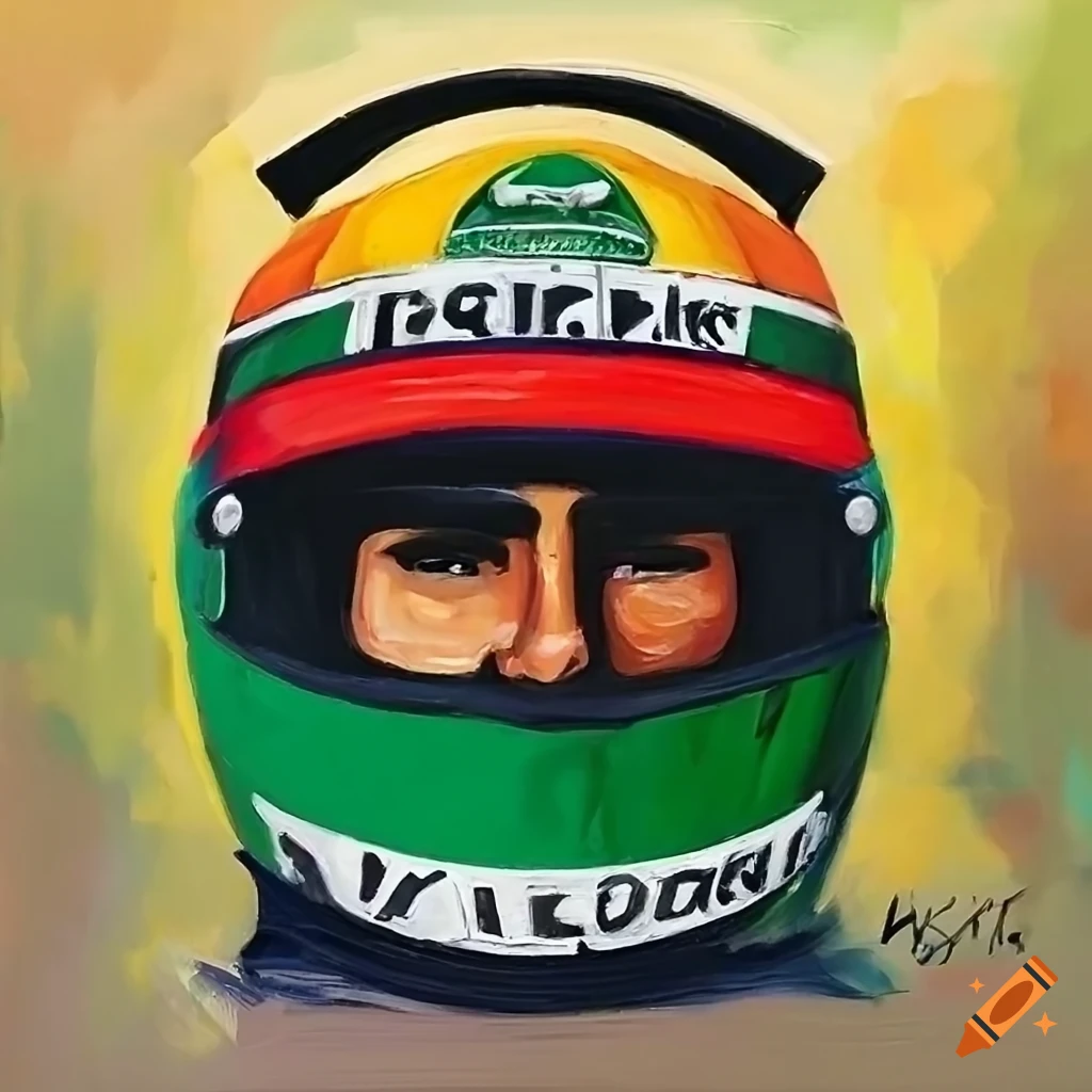 Ayrton senna helmet inspired oil painting, easy to draw, with senna