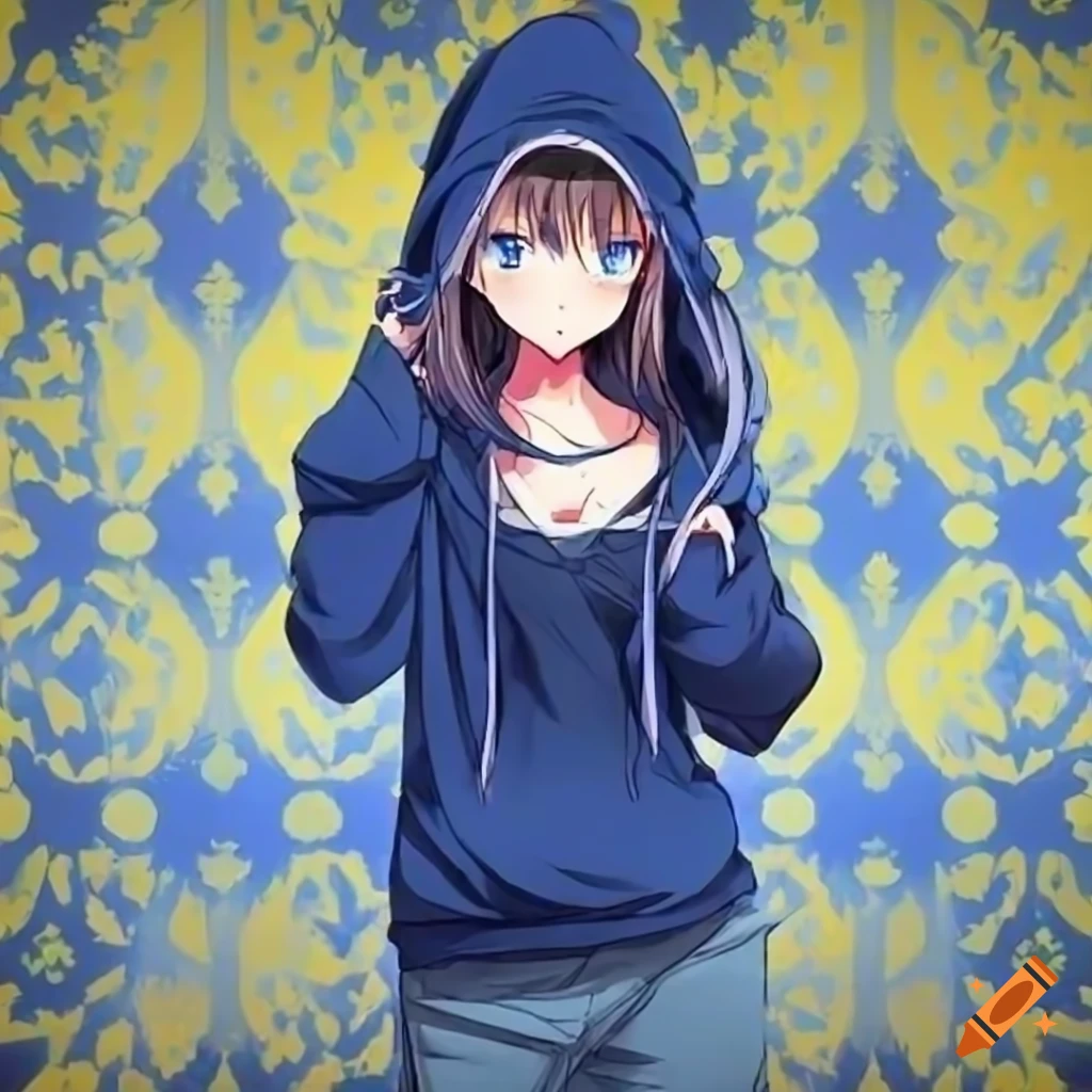 Blue Hair Anime Girl With Mike Wearing Hoodie Dress 4K 8K HD Anime