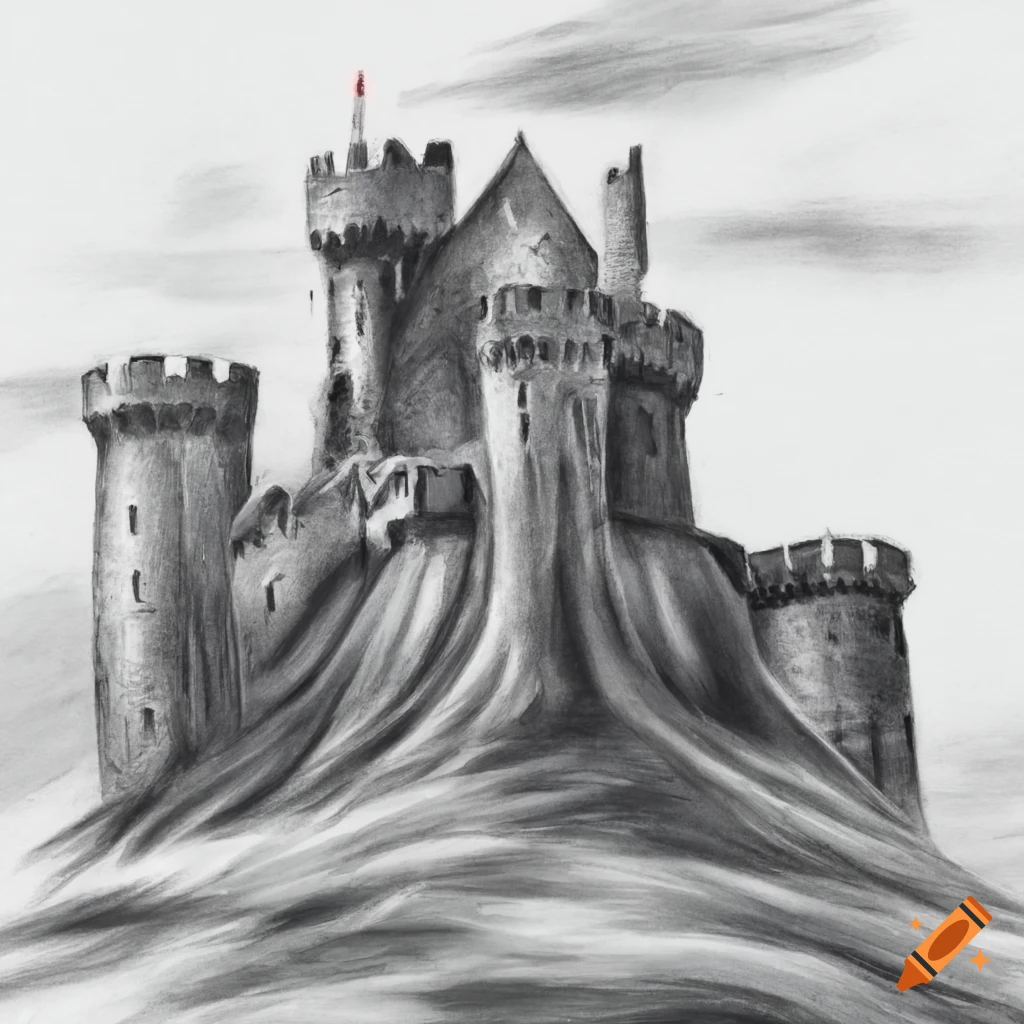 Pencil drawing of a medieval castle on Craiyon