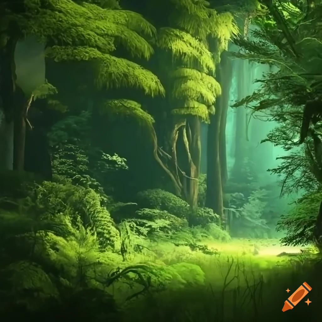 Jungle with bright light coming through the trees on Craiyon