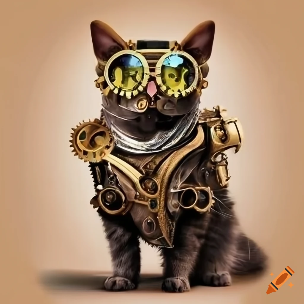 Steampunk cat with gear goggles on Craiyon