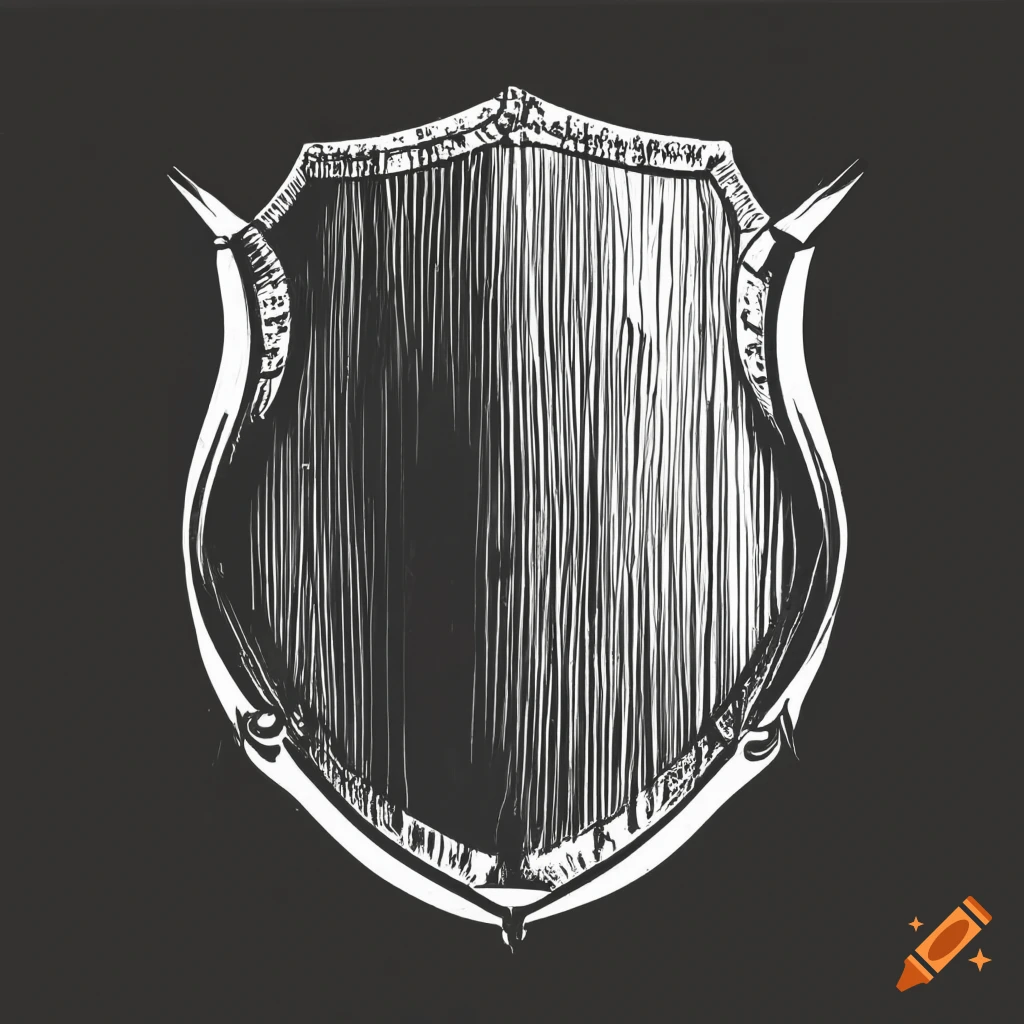 Scratchy black and white drawing of a shield on Craiyon