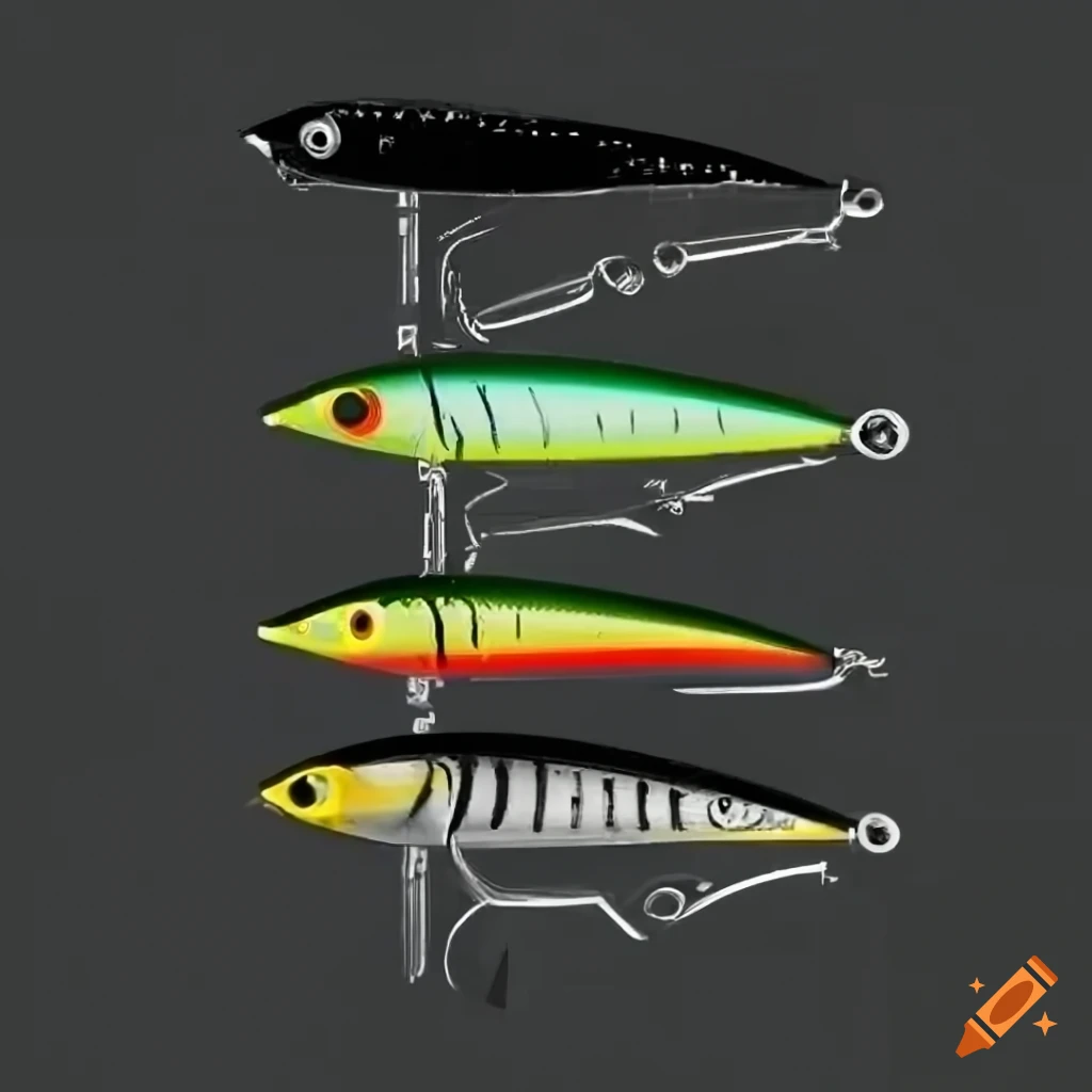 Realistic fishing lure spearing crank bait concept, industrial