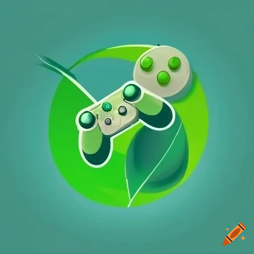 Logo with green leaf and video game equipment on Craiyon