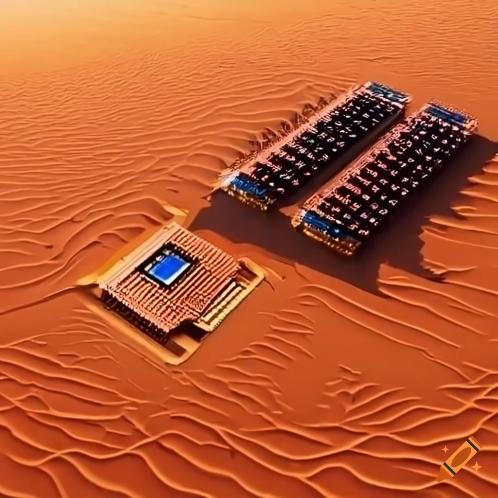 A beast made of computer chips striding through the australian desert. highest resolution