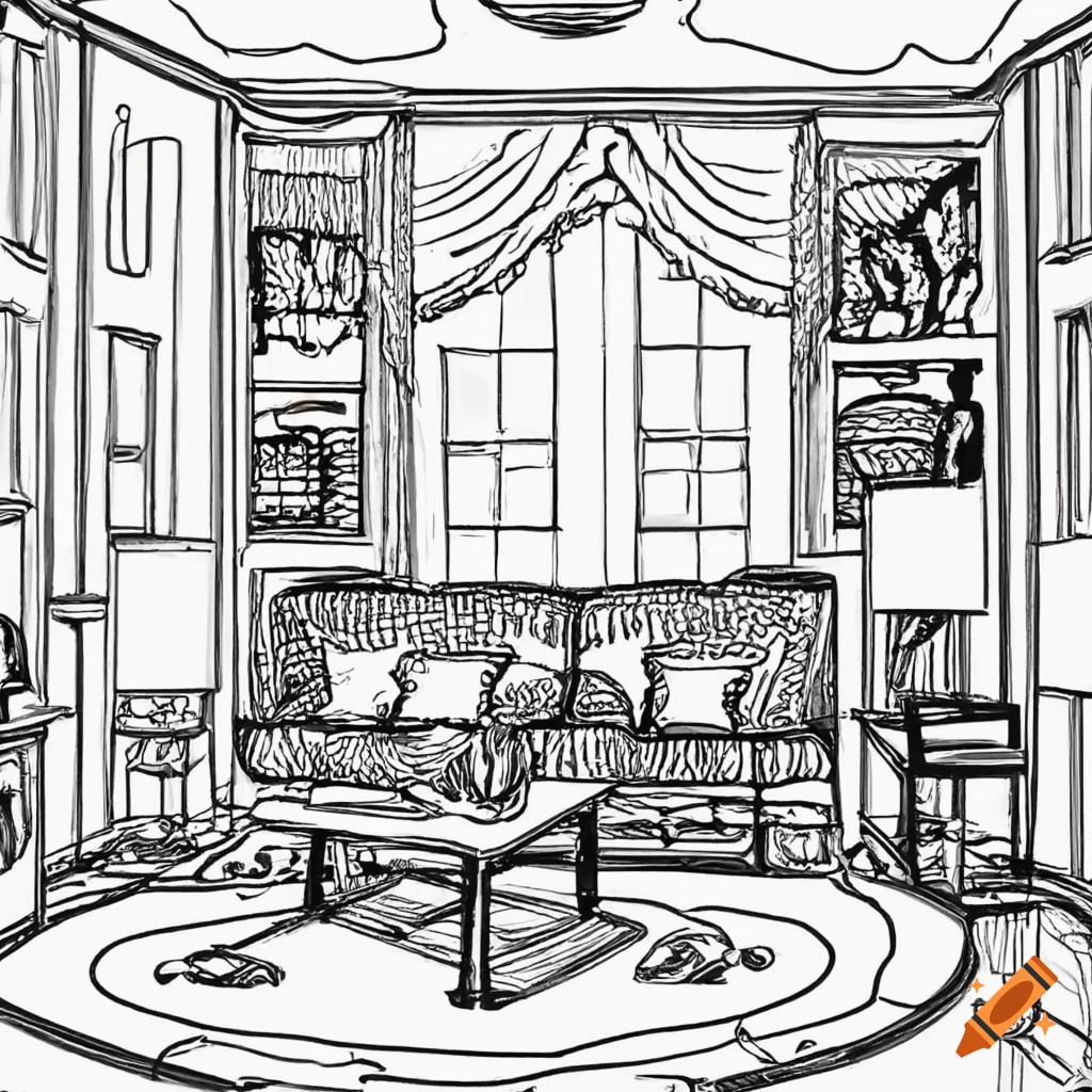 Living Room In Coloring Book Style On Craiyon