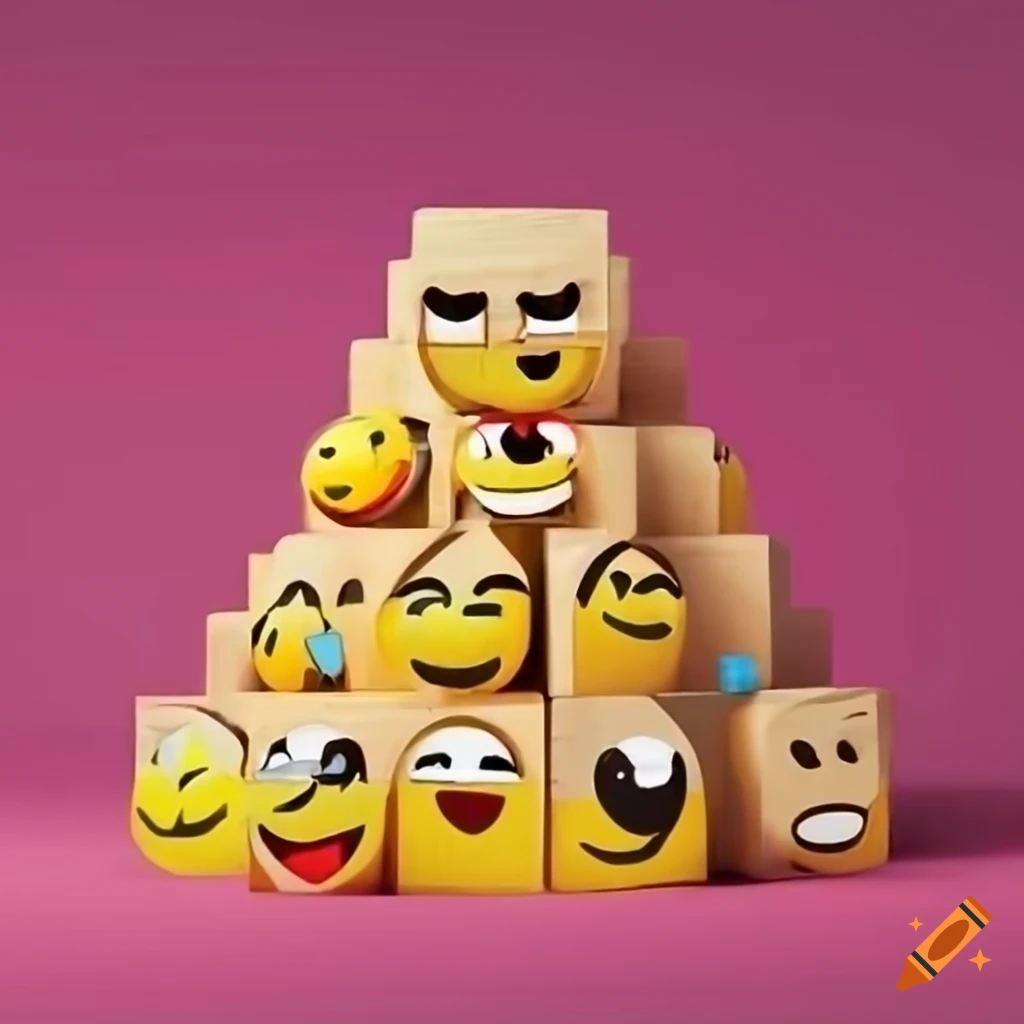 Emotional pyramid made of wooden blocks with emoji faces