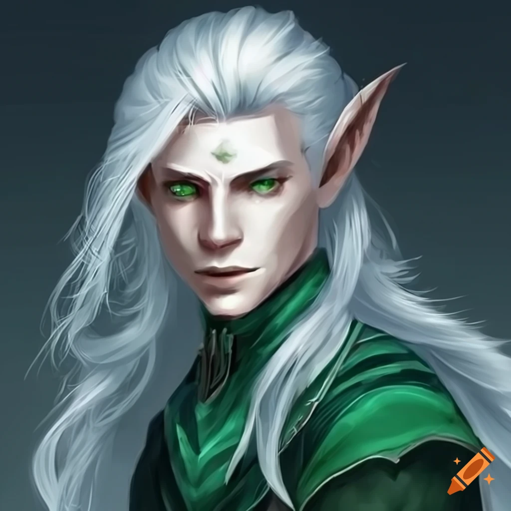 White hair green eyes elf male