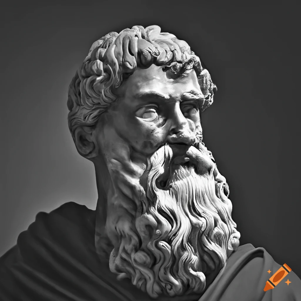 Epecitus A portrait of the stoic Epictetus in black and white 16:9 ratio on Craiyon