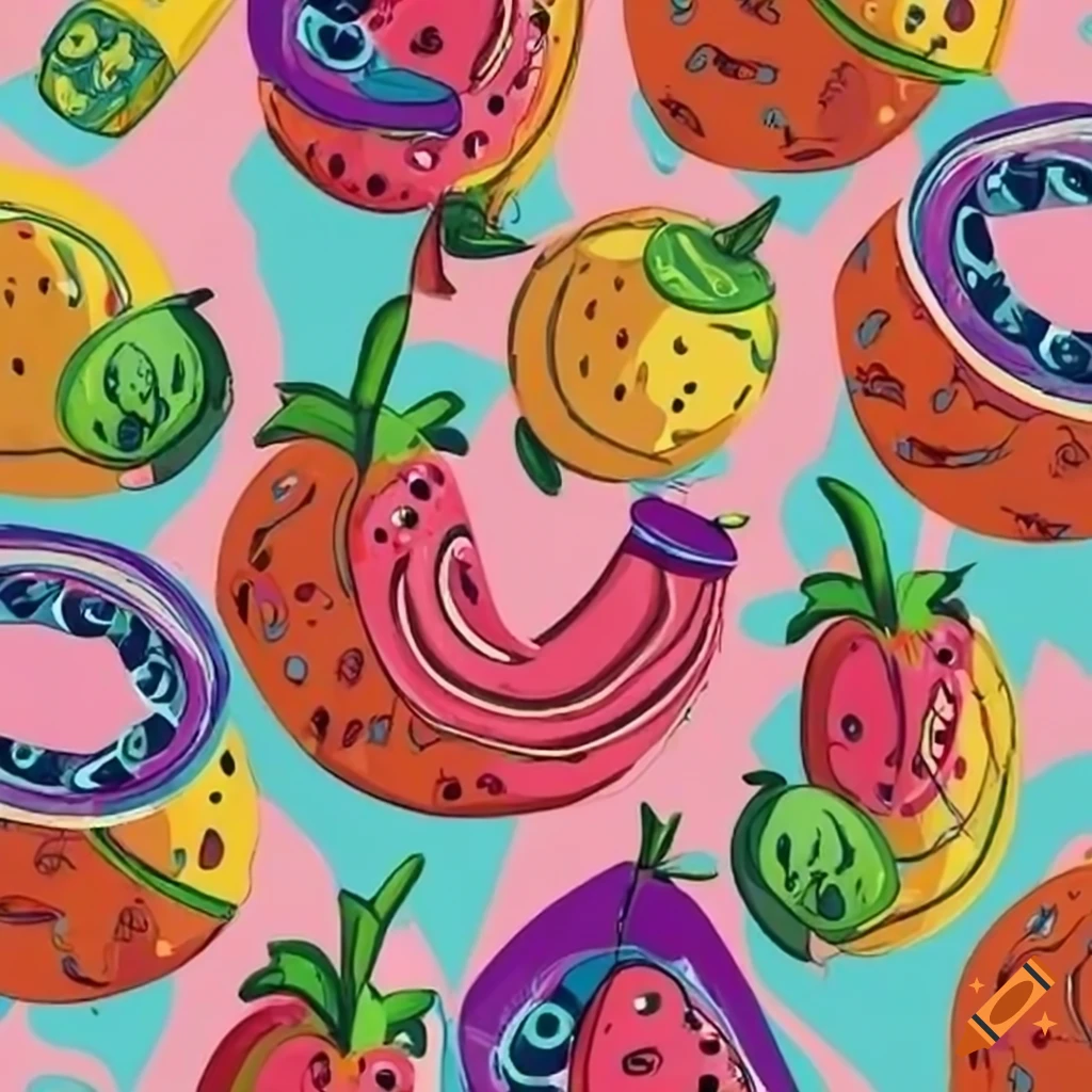 Colorful fruit cartoon pattern print on Craiyon