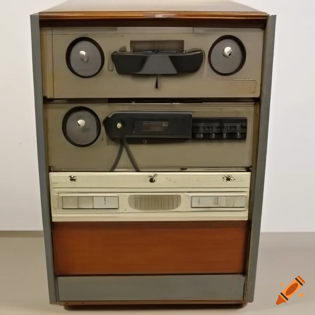 1960s computers reel to reel tape storage drive cabinet with 10.5-inch (27  cm) reels on Craiyon