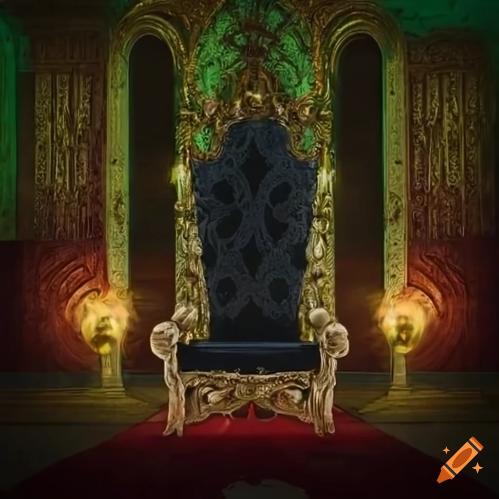 Throne from behind with a green light in the background