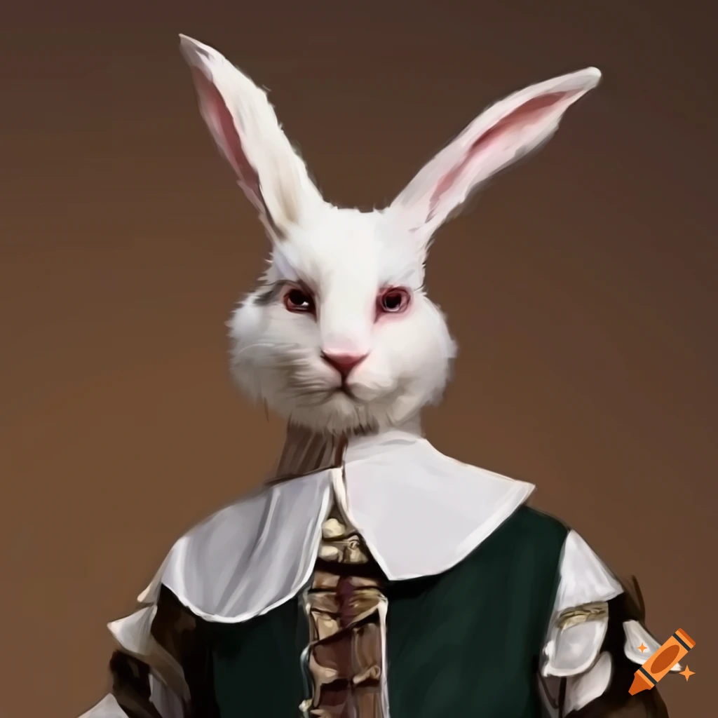 Male anthropomorphic white rabbit musketeer renaissance noble