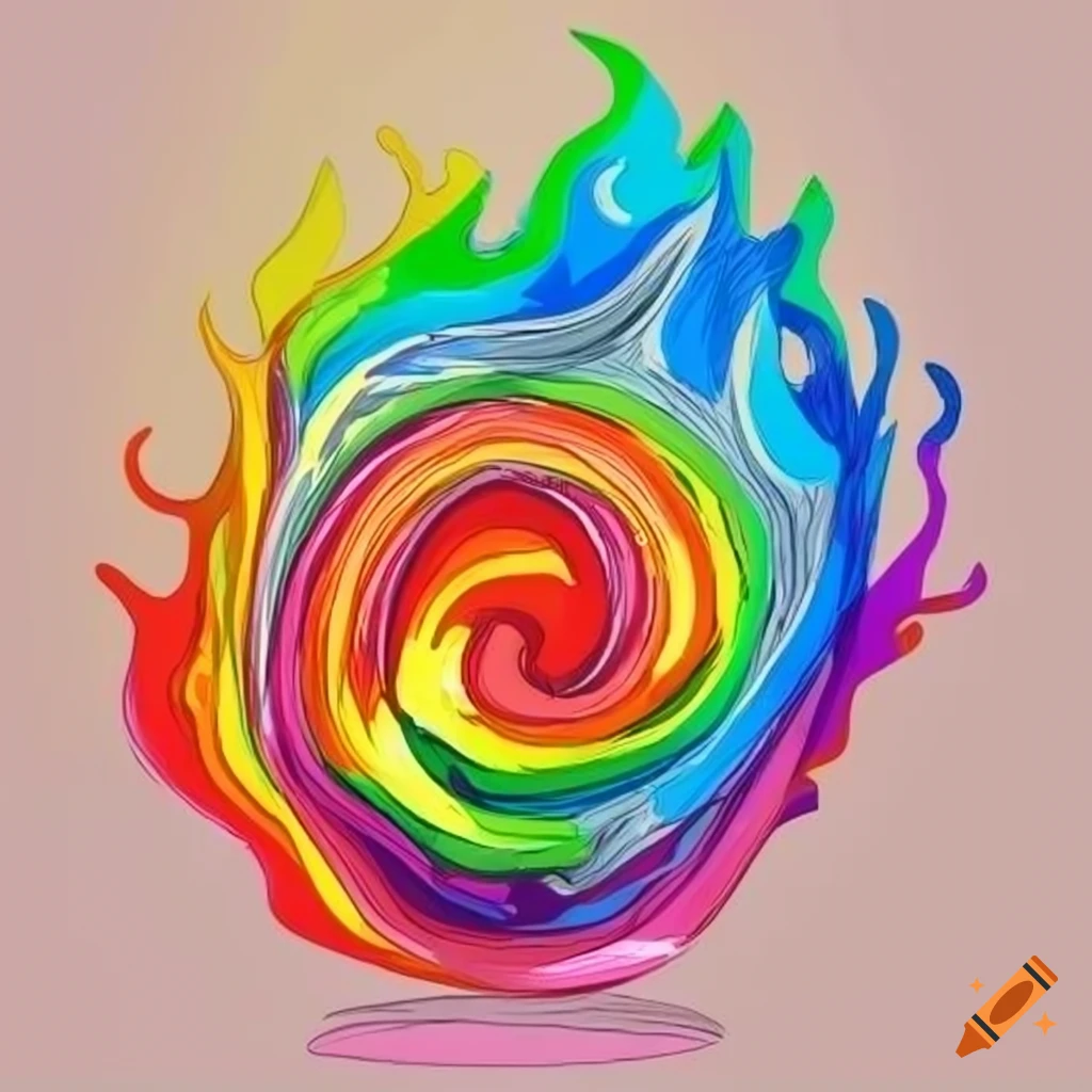 A vector drawing of a fire made of rainbow colors on Craiyon